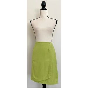 Vintage 90s Lime Green Silk Mini Wrap Skirt